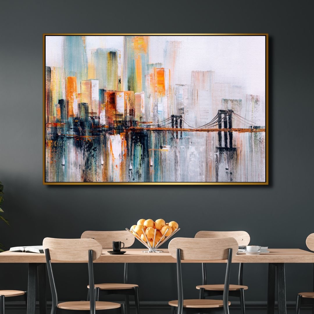 Vibrant Abstract New York City Skyline Oil Painting for Modern Home Decor