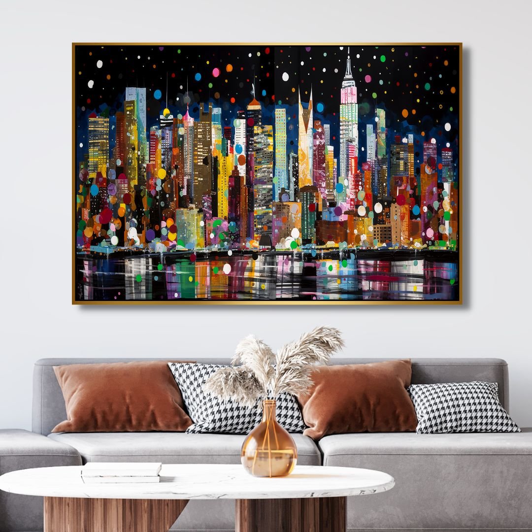 Vibrant New York City Skyline Pop Art Oil Painting for Modern Home Decor