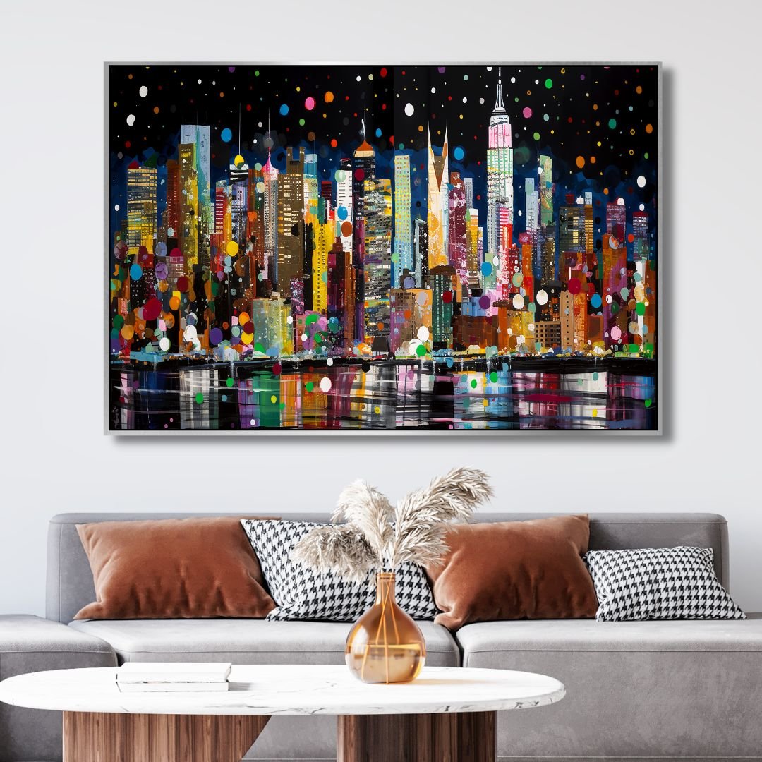 Vibrant New York City Skyline Pop Art Oil Painting for Modern Home Decor