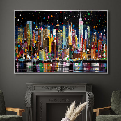 Vibrant New York City Skyline Pop Art Oil Painting for Modern Home Decor