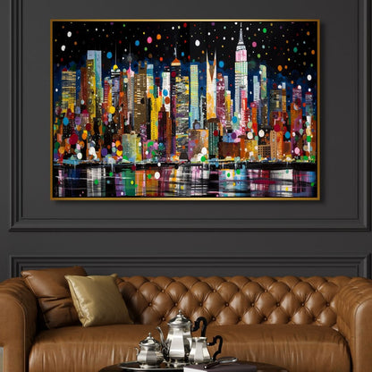 Vibrant New York City Skyline Pop Art Oil Painting for Modern Home Decor