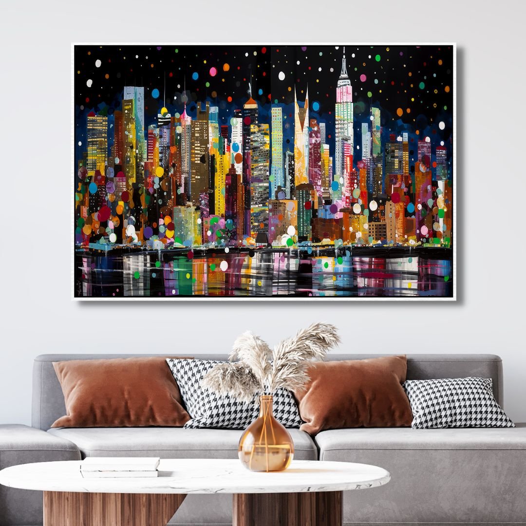 Vibrant New York City Skyline Pop Art Oil Painting for Modern Home Decor