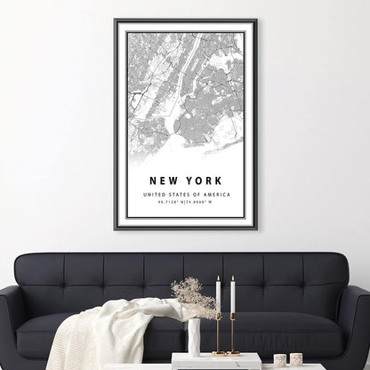 New York City Map Art Print - Modern Black and White Oil Painting Decor