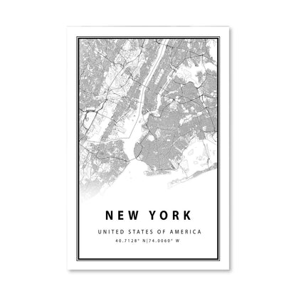 New York City Map Art Print - Modern Black and White Oil Painting Decor