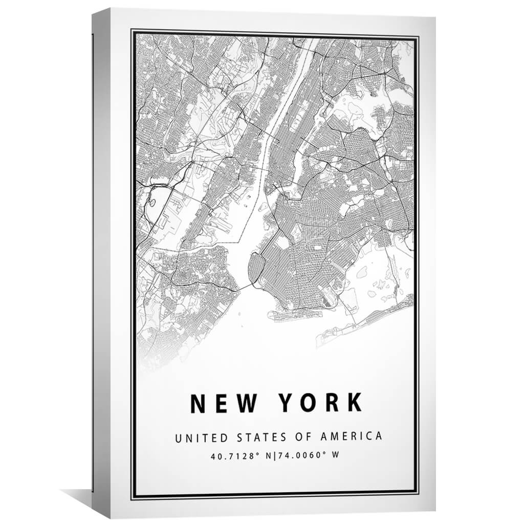 New York City Map Art Print - Modern Black and White Oil Painting Decor