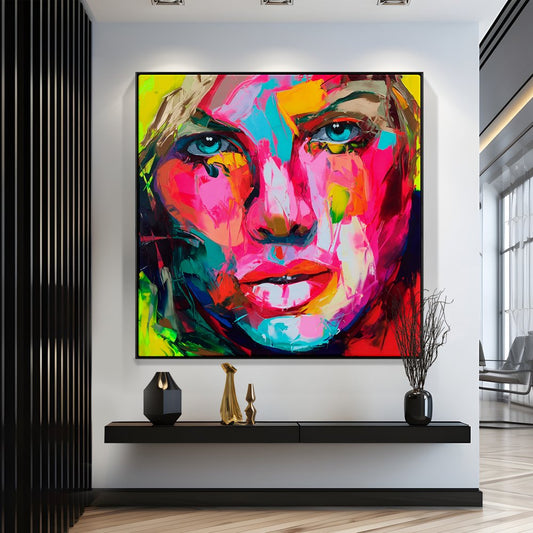 Vibrant Abstract Portrait of a Woman - Colorful Expressionist Oil Painting