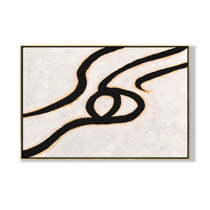 Abstract Black Line Art on Canvas – Modern Minimalist Oil Painting for Home Décor