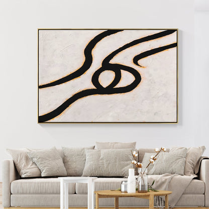 Abstract Black Line Art on Canvas – Modern Minimalist Oil Painting for Home Décor