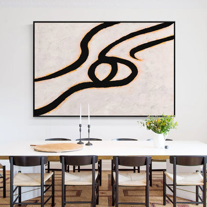 Abstract Black Line Art on Canvas – Modern Minimalist Oil Painting for Home Décor