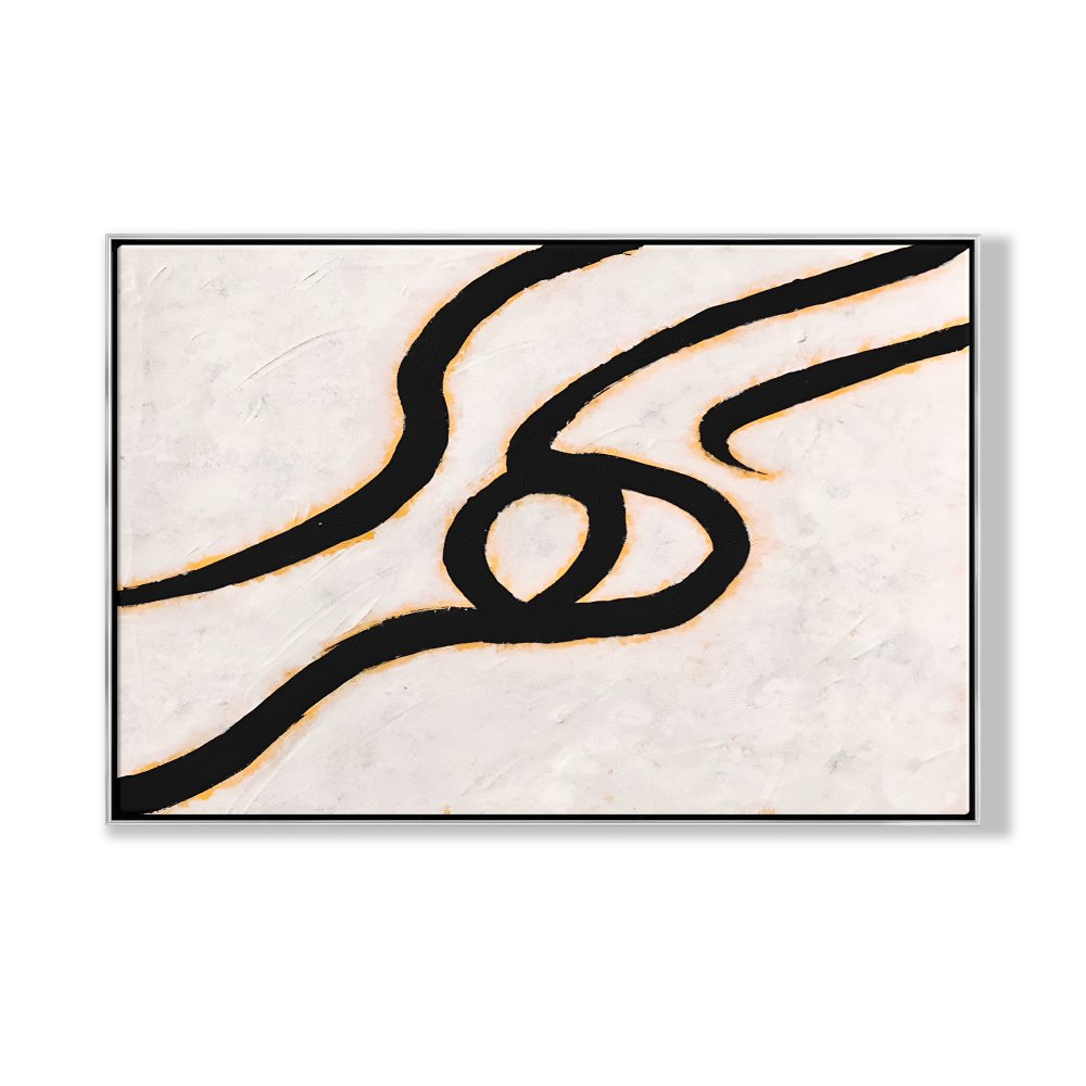 Abstract Black Line Art on Canvas – Modern Minimalist Oil Painting for Home Décor