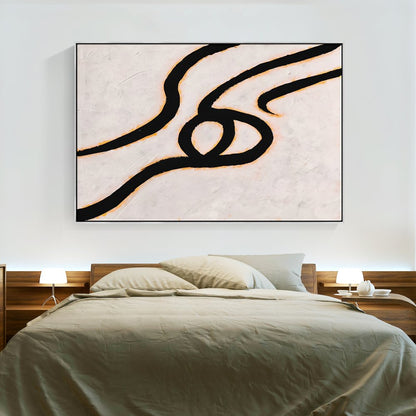 Abstract Black Line Art on Canvas – Modern Minimalist Oil Painting for Home Décor