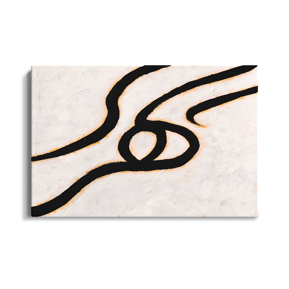 Abstract Black Line Art on Canvas – Modern Minimalist Oil Painting for Home Décor