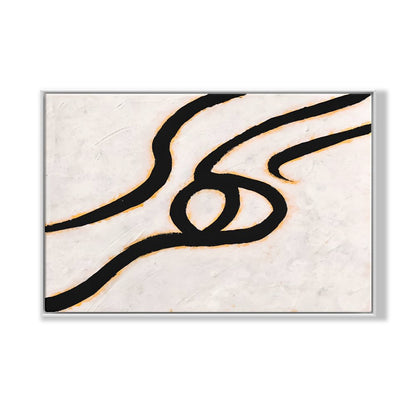 Abstract Black Line Art on Canvas – Modern Minimalist Oil Painting for Home Décor