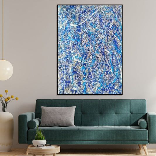 Abstract Blue Waves: Vibrant Oil Painting for Modern Home Decor