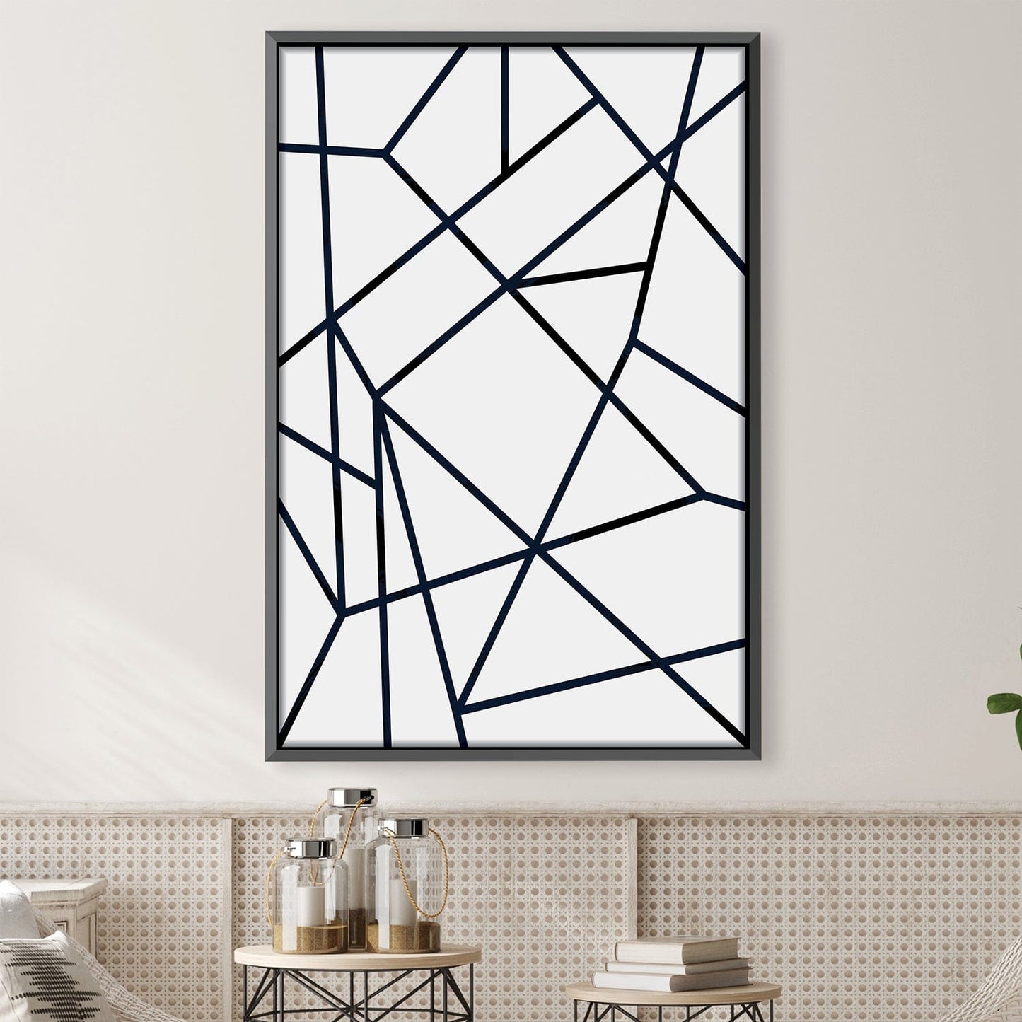 Modern Noir Abstract Lines Oil Painting for Contemporary Home Decor