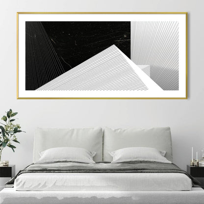 Abstract Black and White Geometric Oil Painting for Modern Home Decor