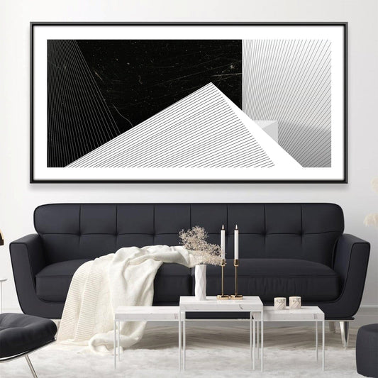 Abstract Black and White Geometric Oil Painting for Modern Home Decor