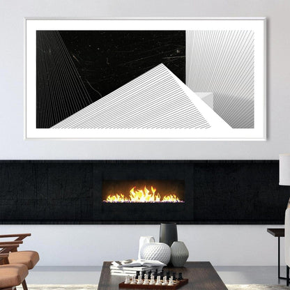 Abstract Black and White Geometric Oil Painting for Modern Home Decor