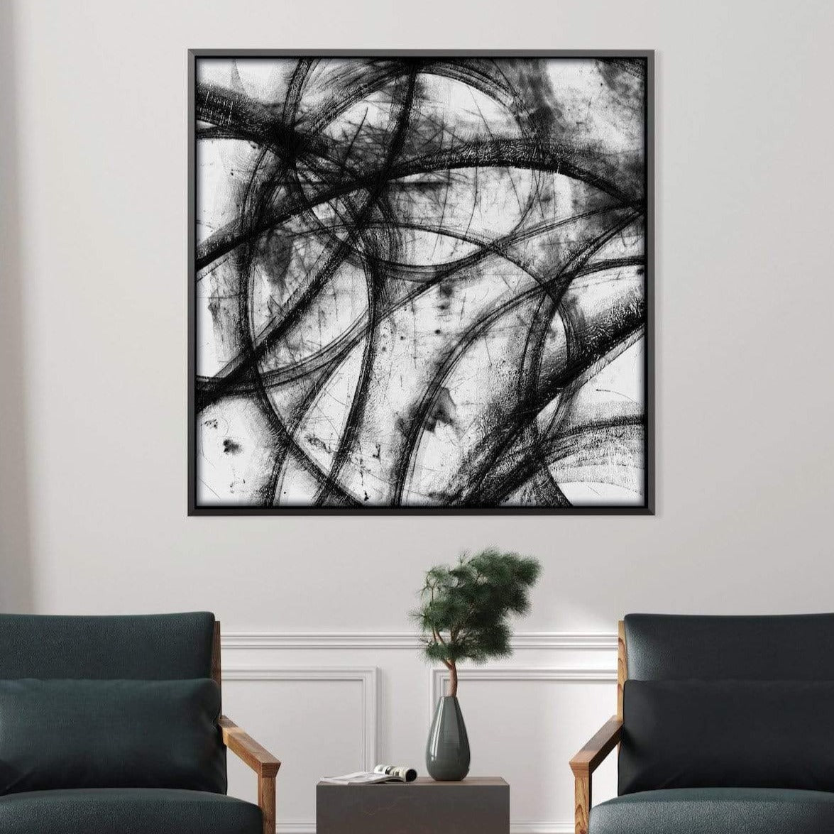 Abstract Black and White Lines Canvas Oil Painting for Modern Home Decor