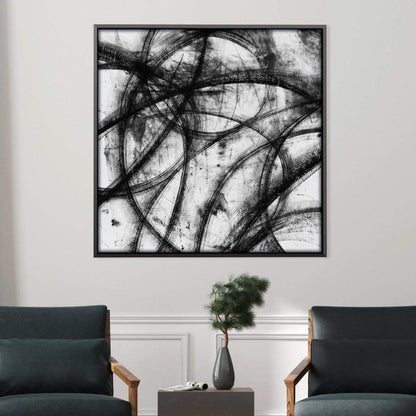 Abstract Black and White Lines Canvas Oil Painting for Modern Home Decor