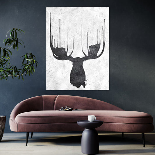 Nordic Moose Black and White Oil Painting for Modern Home Decor