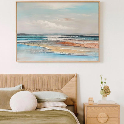 Serene Ocean Waves Abstract Oil Painting for Coastal Home Decor