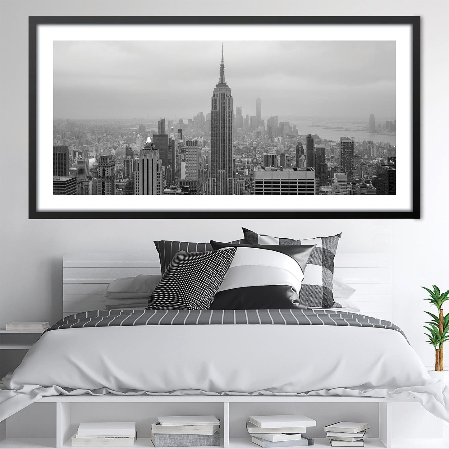 Stunning Black and White NYC Skyline Oil Painting for Modern Home Decor