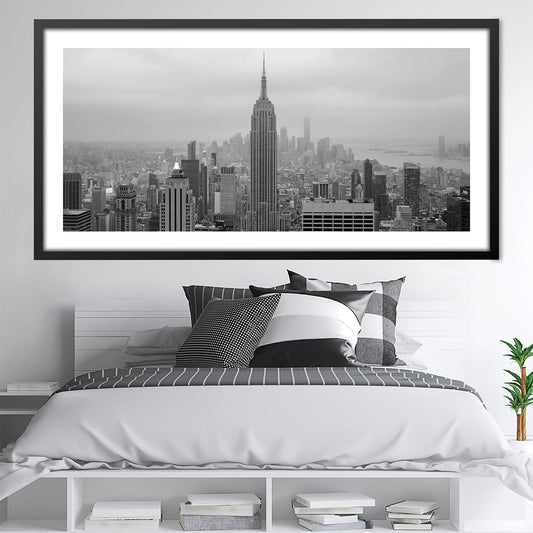 Stunning Black and White NYC Skyline Oil Painting for Modern Home Decor