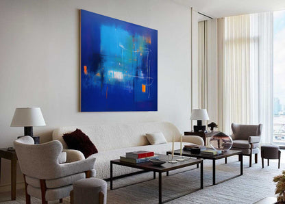 Vibrant Abstract Blue Oil Painting for Modern Home Decor and Art Enthusiasts