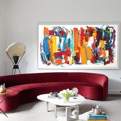 Vibrant Modern Abstract Oil Painting in Bold Colors and Energetic Design for Home Decor