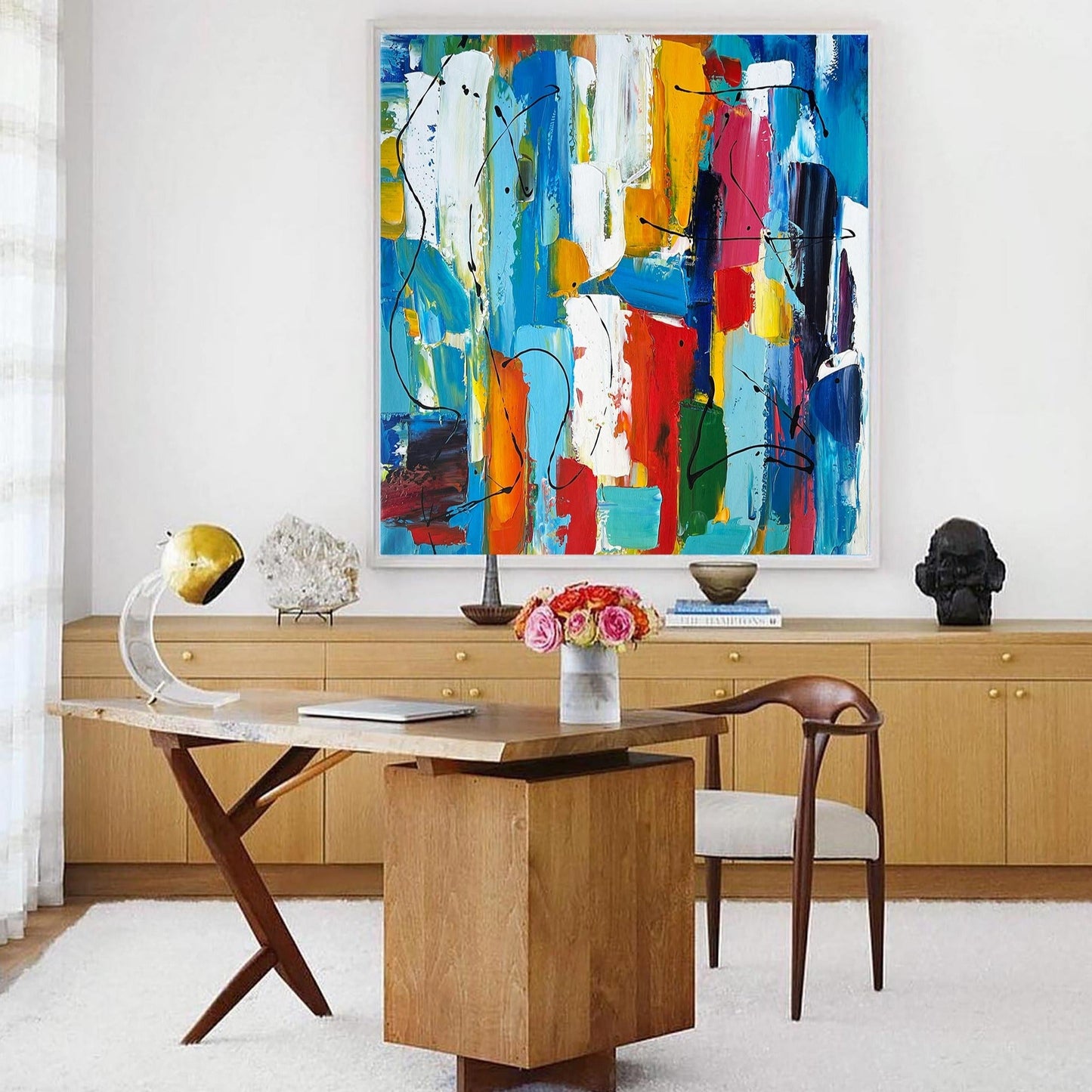 Vibrant Abstract Oil Painting with Colorful Blocks and Dynamic Brush Strokes