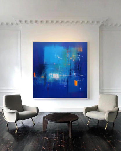 Vibrant Abstract Blue Oil Painting for Modern Home Decor and Art Enthusiasts