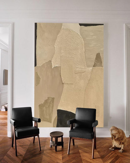 Elegant Minimalist Abstract Oil Painting in Neutral Tones for Modern Home Decor