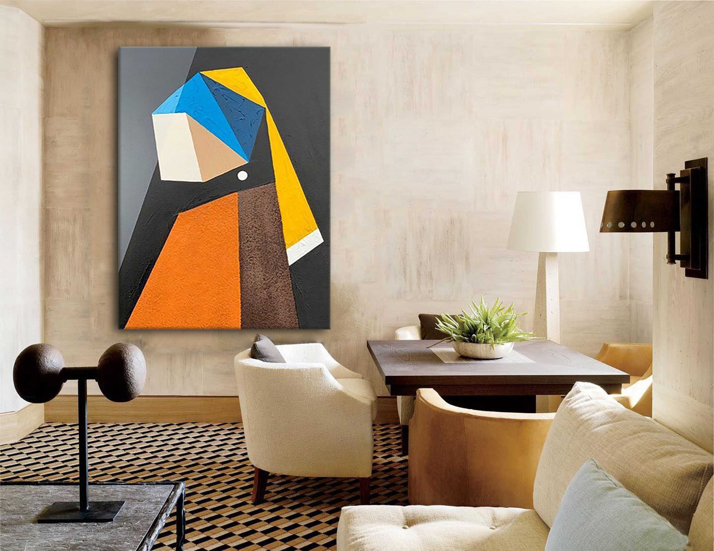 Abstract Minimalist Oil Painting with Vibrant Colors and Geometric Shapes