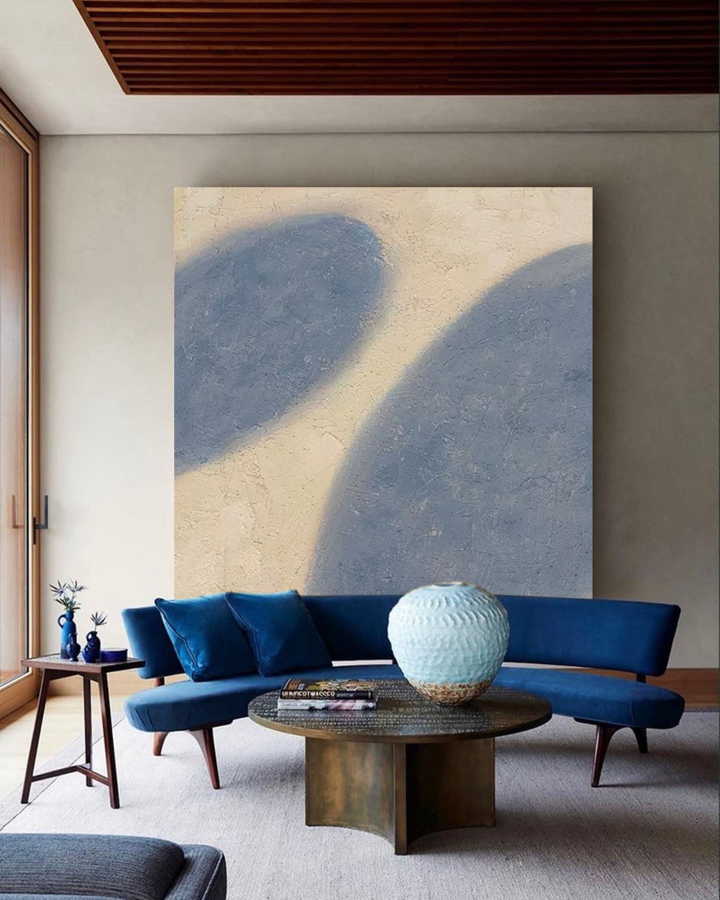 Contemporary Minimalist Blue Geometric Oil Painting for Modern Home Decor