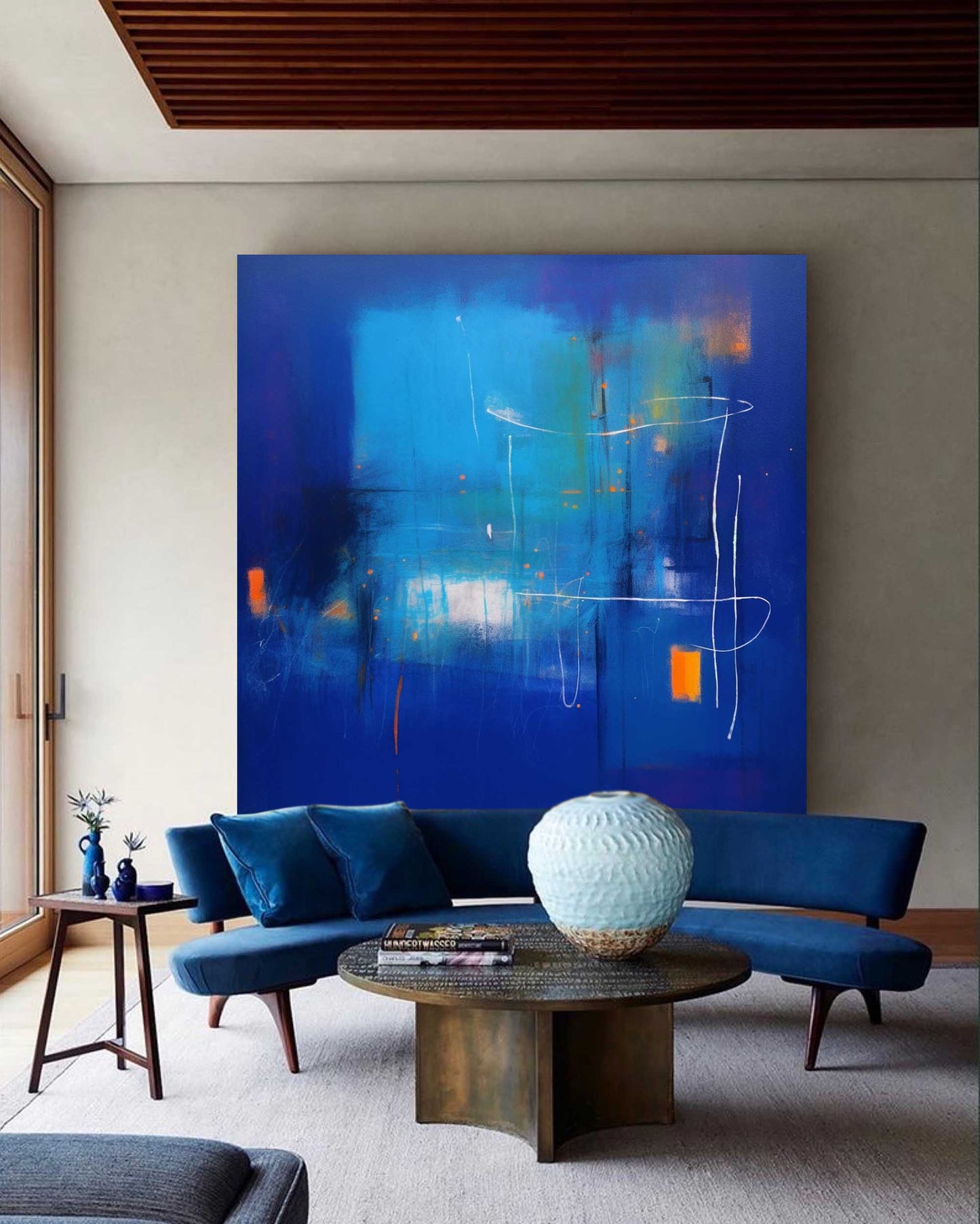 Vibrant Abstract Blue Oil Painting for Modern Home Decor and Art Enthusiasts