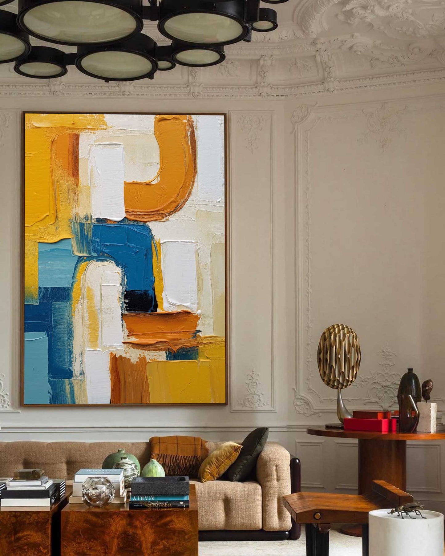 Vibrant Abstract Oil Painting with Dynamic Color Blocks for Modern Decor