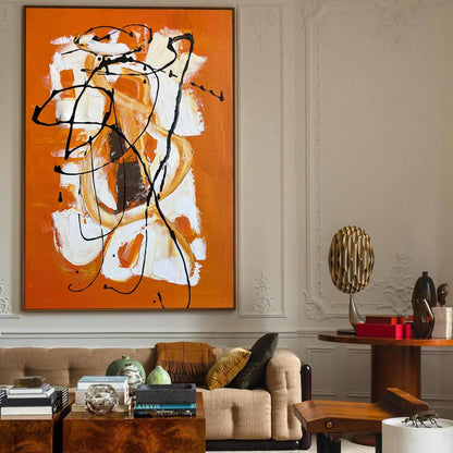 Vibrant Orange Abstract Oil Painting for Living Room Decor and Artistic Expression