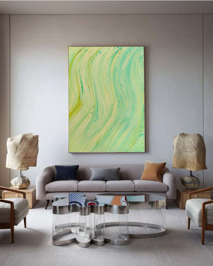 Textured Abstract Oil Painting in Soothing Green Tones for Modern Decor