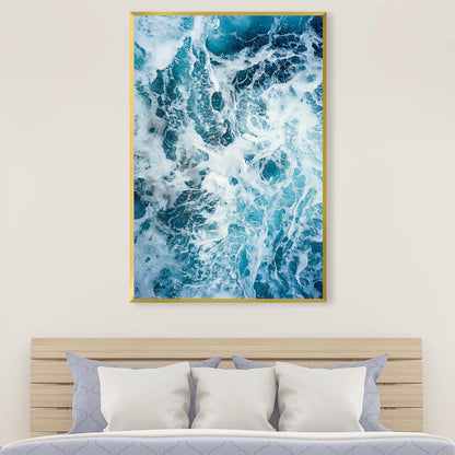 Dynamic Ocean Waves Oil Painting - Vibrant Blue Abstract Wall Art