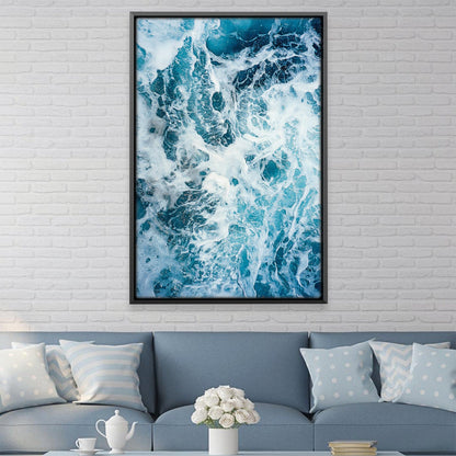 Dynamic Ocean Waves Oil Painting - Vibrant Blue Abstract Wall Art