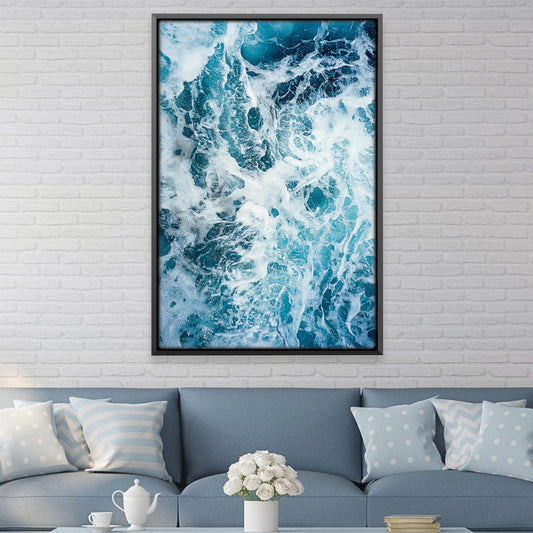 Dynamic Ocean Waves Oil Painting - Vibrant Blue Abstract Wall Art
