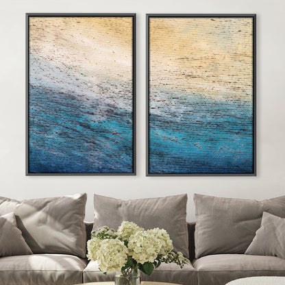Serene Ocean Shore Abstract Oil Painting for Coastal Home Decor