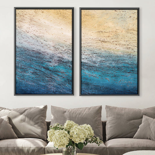 Serene Ocean Shore Abstract Oil Painting for Coastal Home Decor