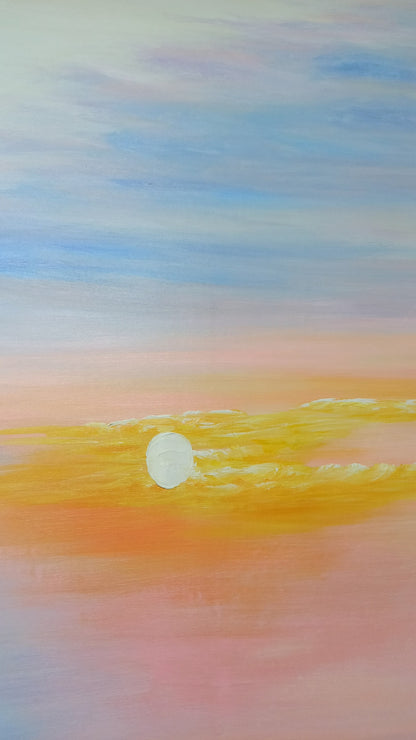 Tranquil Sunset Over Ocean Waves - Beautiful Oil Painting for Coastal Decor