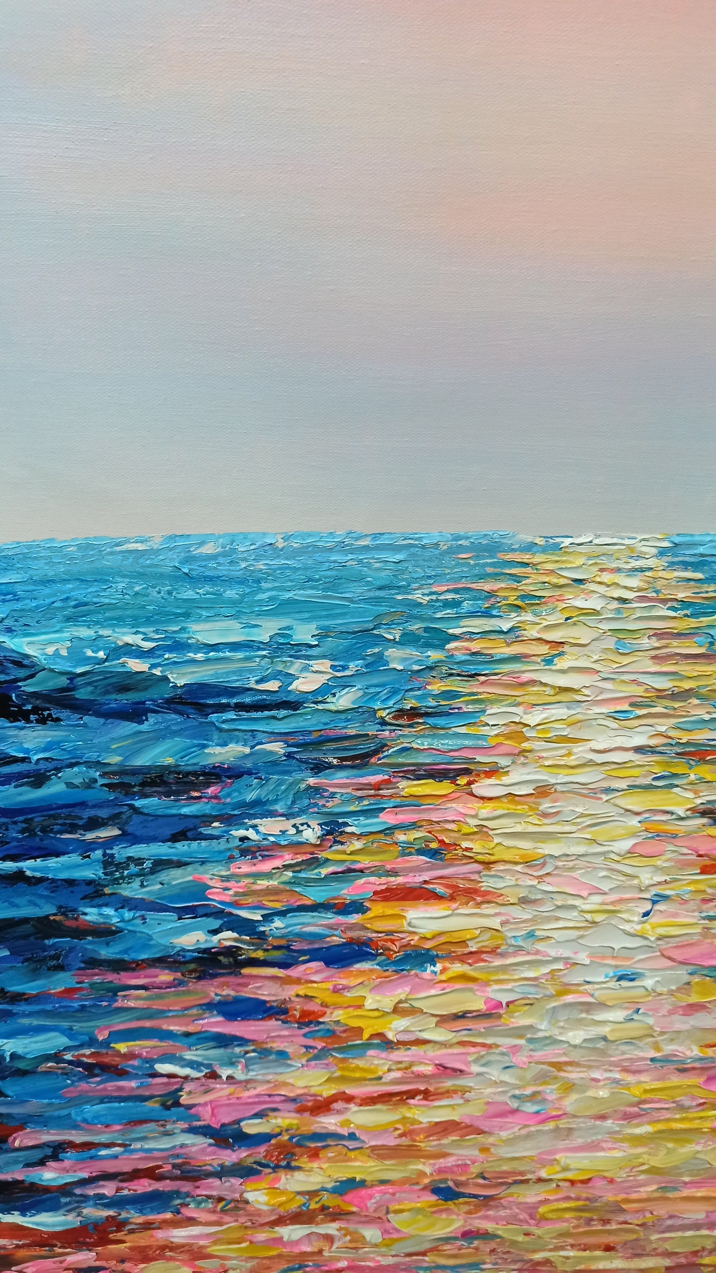 Tranquil Sunset Over Ocean Waves - Beautiful Oil Painting for Coastal Decor