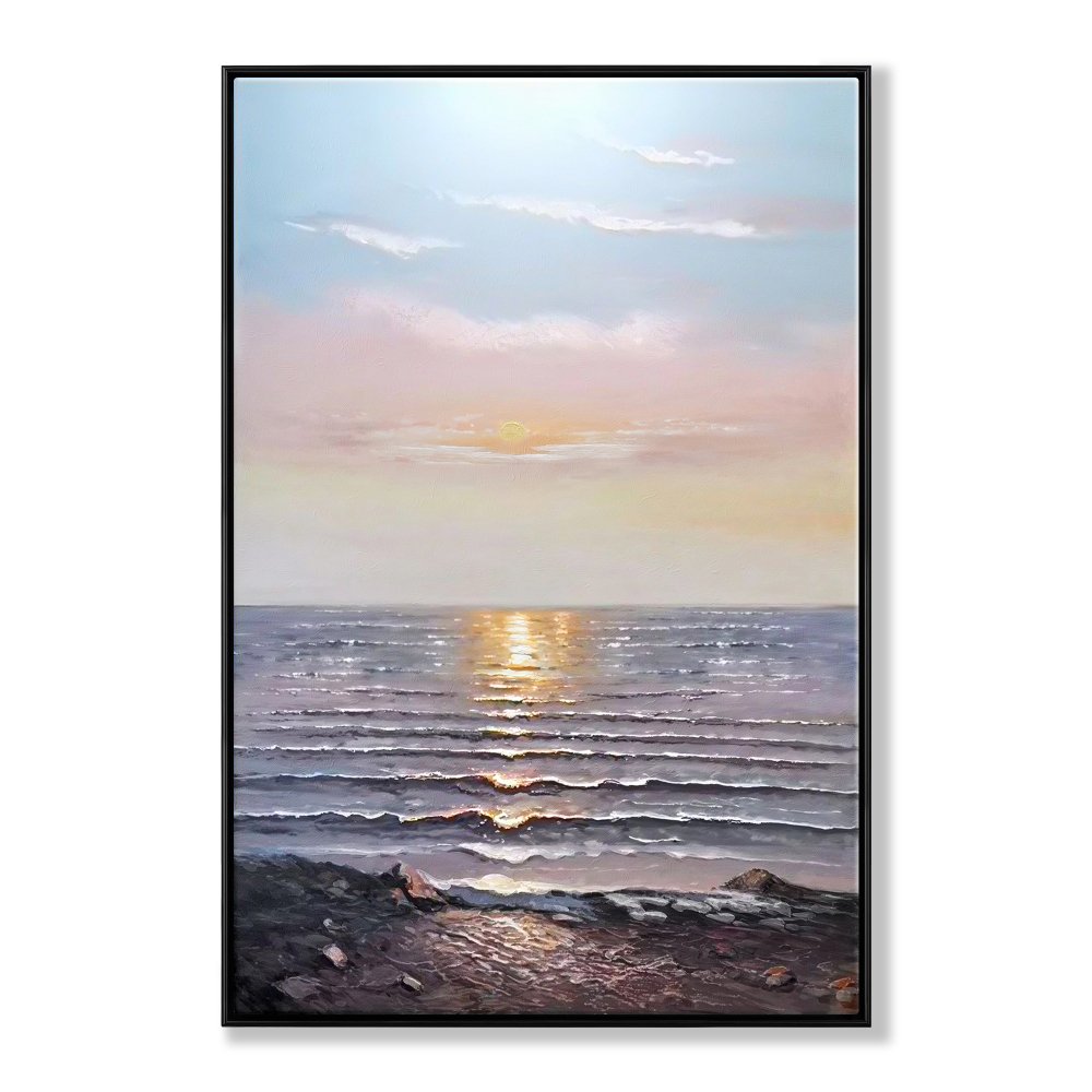 Serene Ocean Sunset: Captivating Landscape Oil Painting for Tranquil Home Decor