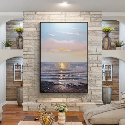 Serene Ocean Sunset: Captivating Landscape Oil Painting for Tranquil Home Decor