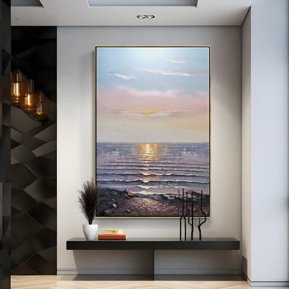 Serene Ocean Sunset: Captivating Landscape Oil Painting for Tranquil Home Decor