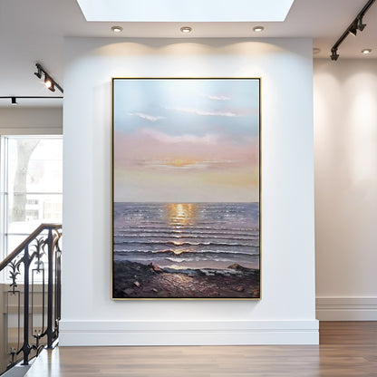 Serene Ocean Sunset: Captivating Landscape Oil Painting for Tranquil Home Decor